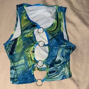 Patterned Crop Top with Ring Details